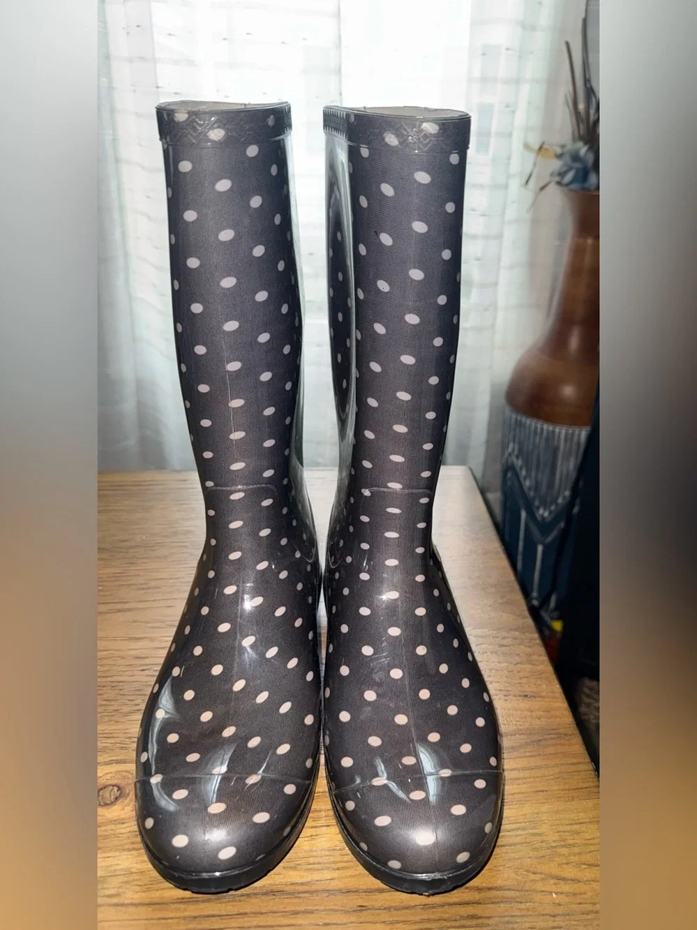 UGG Black Rain Boots with Light Pink Polka Dots